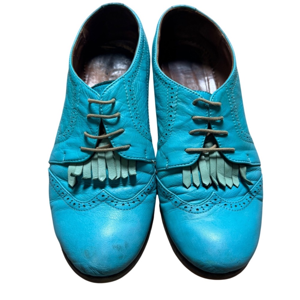 Julia Bo "Hendrick' derbies turquoise leathe Wingtip Shoes Women's 41 Fringe